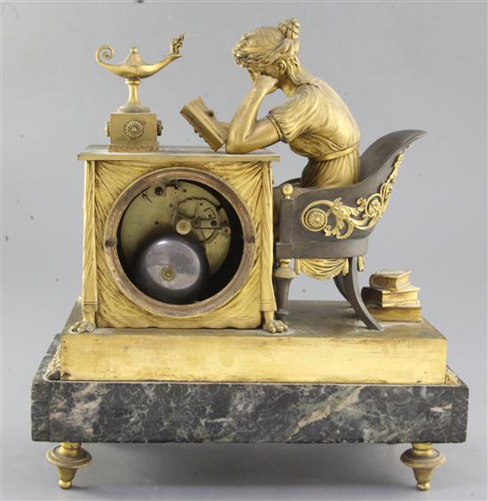 An early 19th century French gilt and patinated ormolu mantel clock, Chapuy, Rue Vivienne No.4, height 13in.